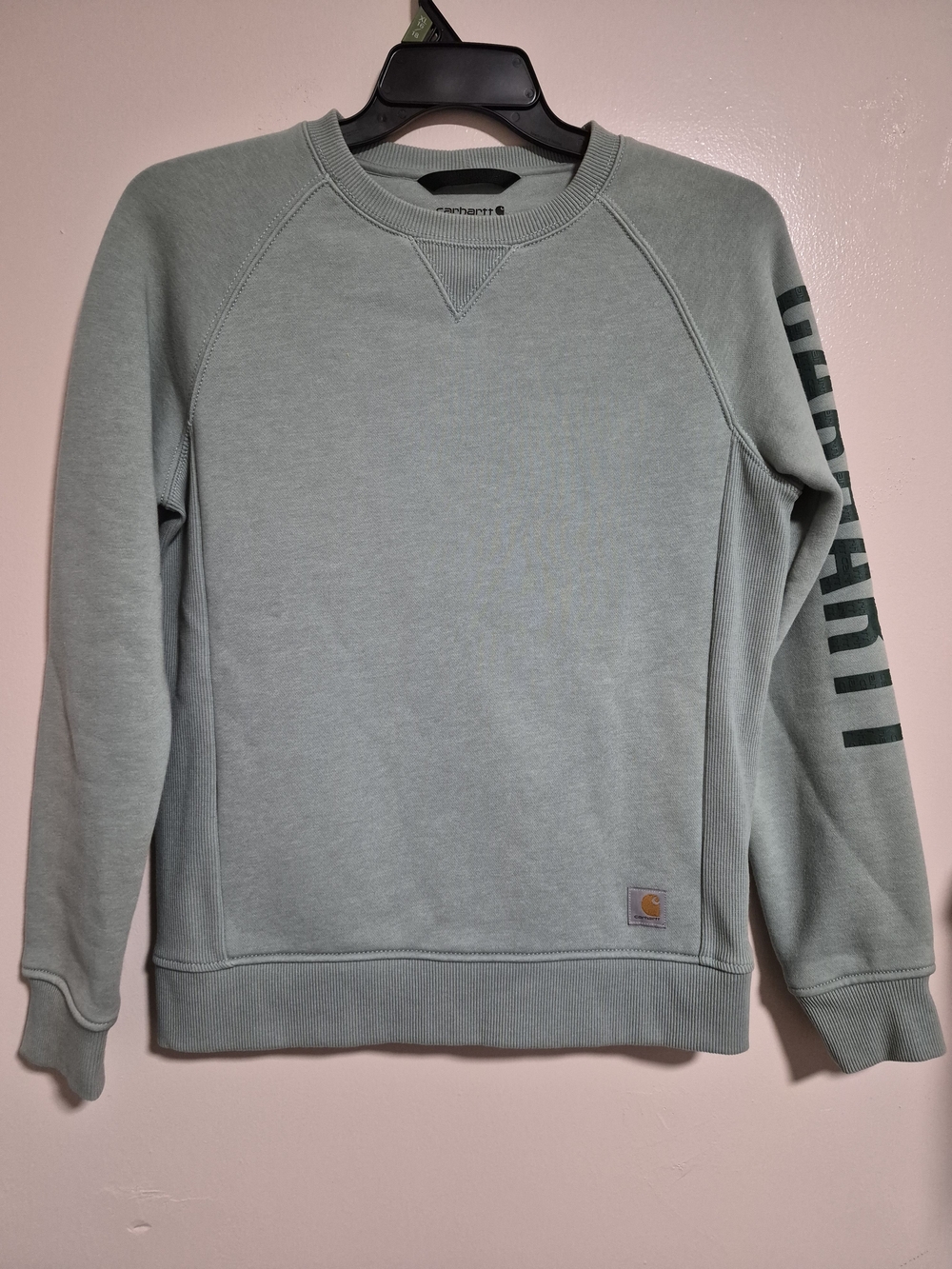 Carhartt Men’s Light Sage Crewneck Sweatshirt with Sleeve Logo